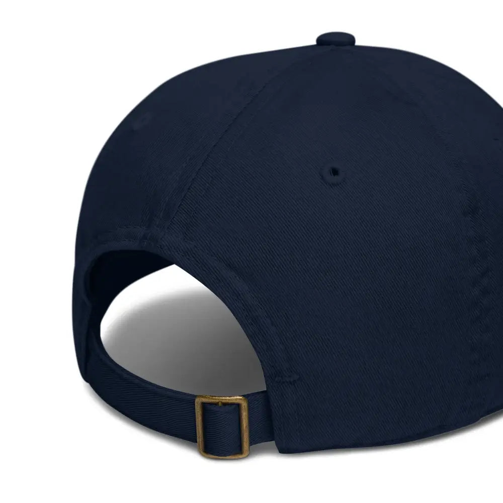 Trini Skies mood koala embroidered organic dad hat in navy blue