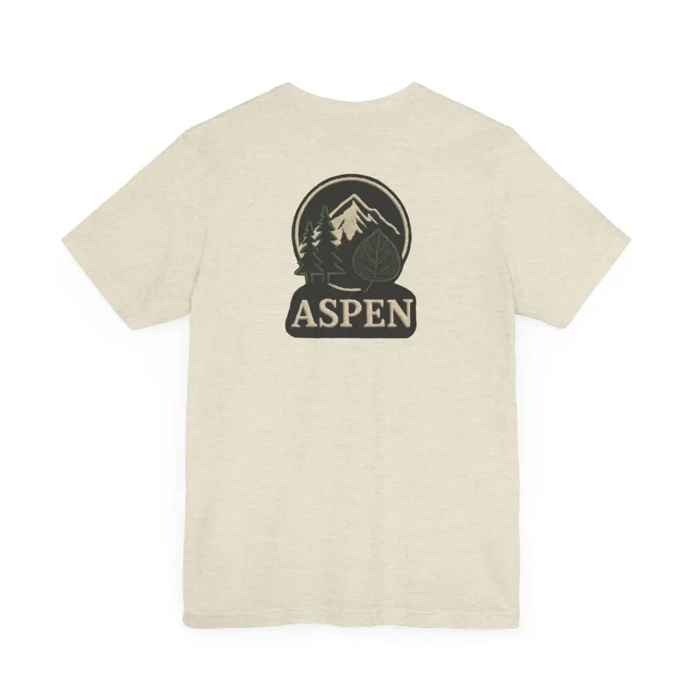 Cream Bella+Canvas Aspen Division t-shirt with green aspen tree graphic
