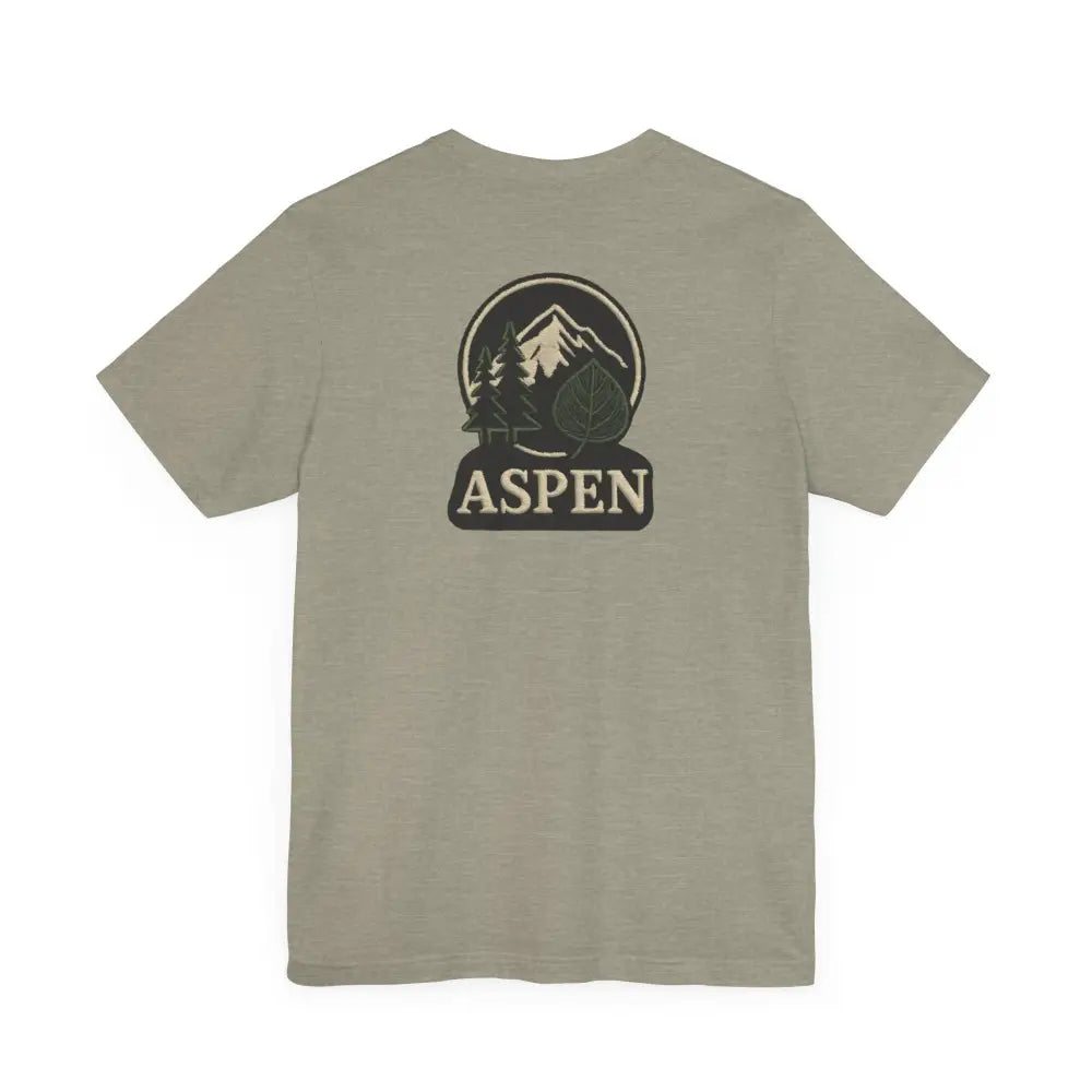 Light olive-green Bella+Canvas Aspen Division tee with iconic Aspen tree graphic