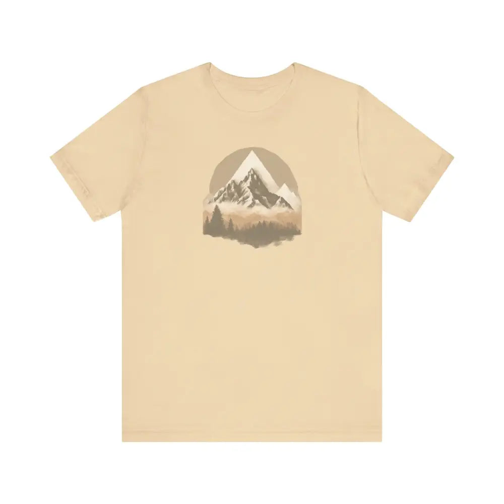 Mountain Escape unisex cotton tee with mountain forest graphic