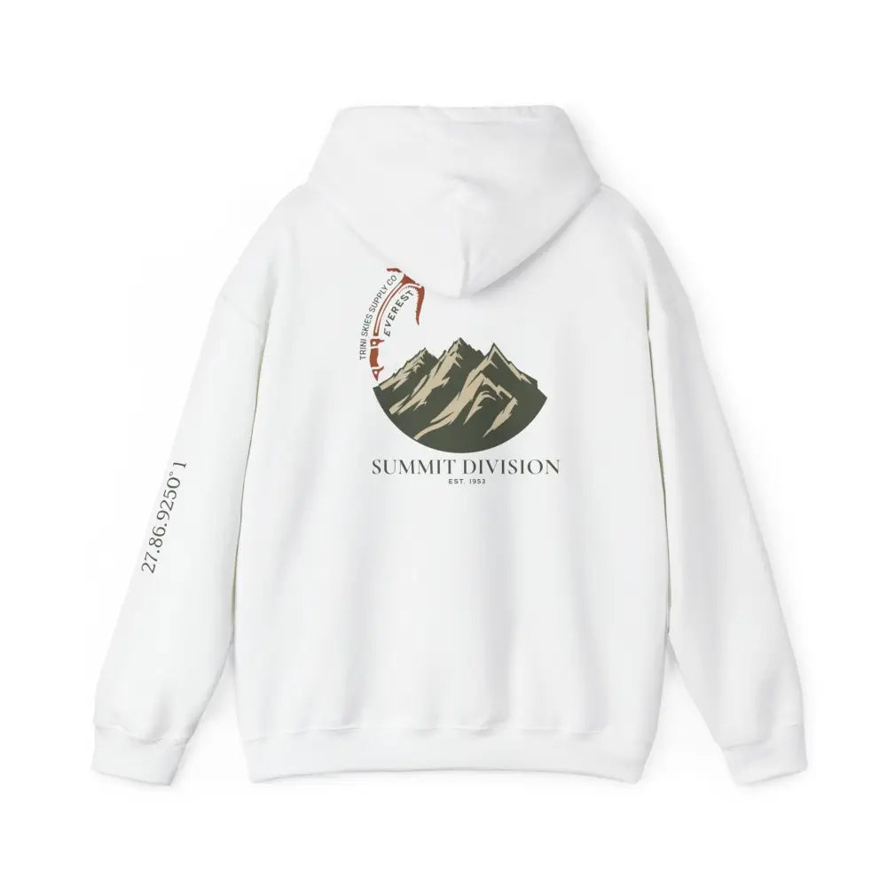 Trini Skies Supply EVEREST Hoodie with durable olive green mountain graphic