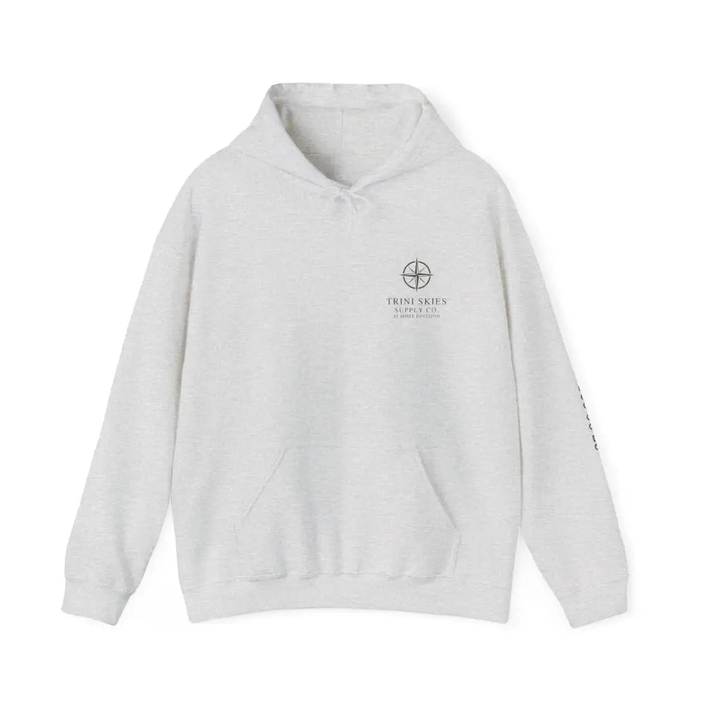 Trini Skies Supply durable olive green EVEREST Hoodie with compass logo