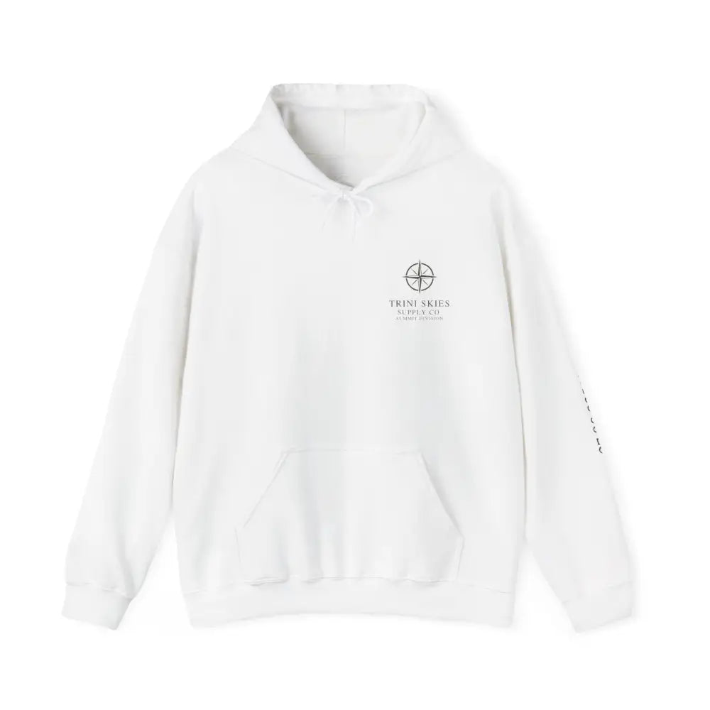 Trini Skies Supply durable olive green hoodie with compass logo