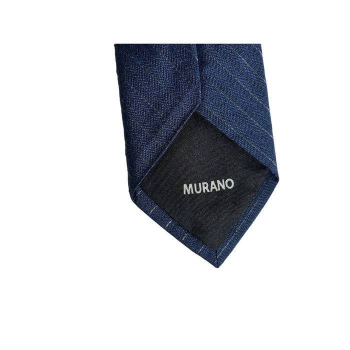 Murano Murano Slim 3” Dark Blue Silk Pinstripe Tie Necktie