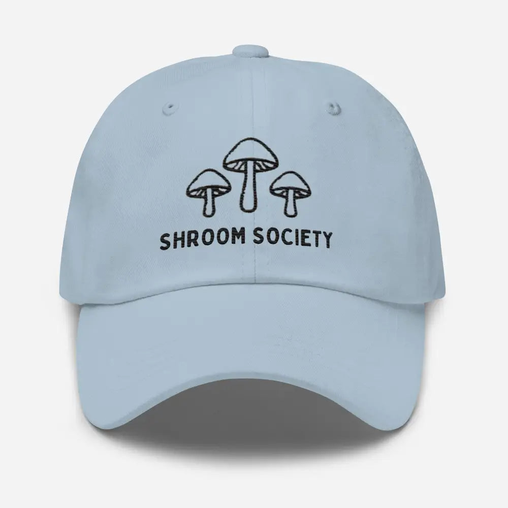 Light blue embroidered Shroom Society mushroom hat – adjustable cotton twill nature cap