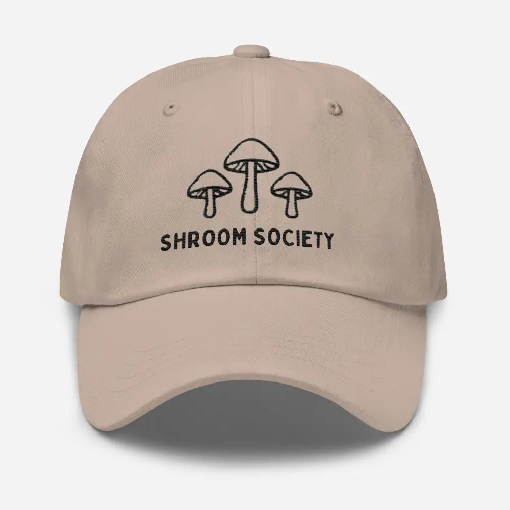 Stone embroidered Shroom Society mushroom cotton twill hat – adjustable nature cap