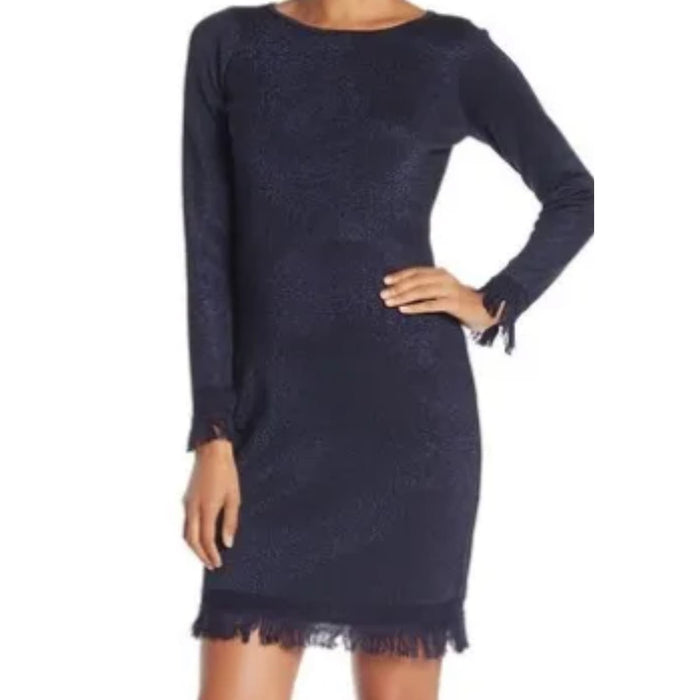 Nanette Lepore Large / Blue NANETTE nanette lepore Fringed Sweater Dress size L * ND03