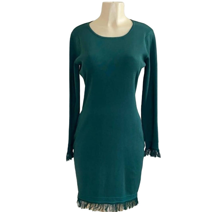 Nanette Lepore Medium / Green NANETTE LEPORE Luciana Knit Fringe Trim Sweater Dress Size M Night Garden *ND14