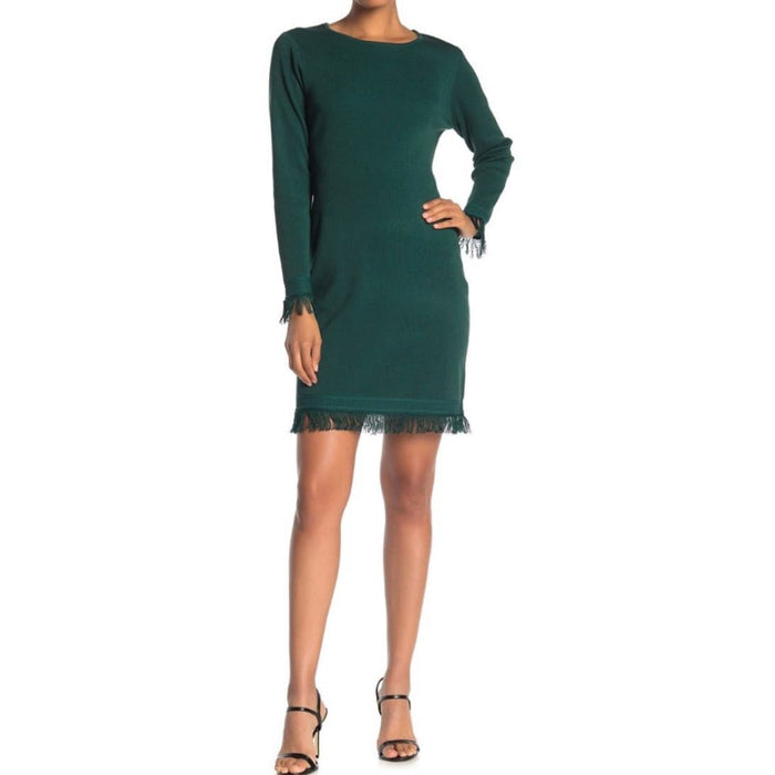 Nanette Lepore Medium / Green NANETTE LEPORE Luciana Knit Fringe Trim Sweater Dress Size M Night Garden *ND14