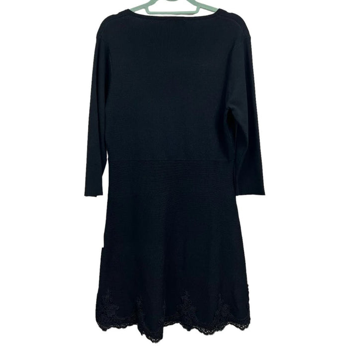 Nanette Lepore Nanette Lepore Luciana Knit Dress 3/4 Sleeve Lace Hem Very Black Size M * ND05