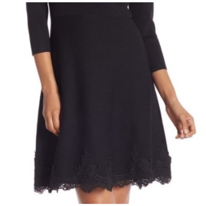 Nanette Lepore Nanette Lepore Luciana Knit Dress 3/4 Sleeve Lace Hem Very Black Size M * ND05