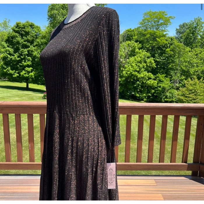 Nanette Lepore XL / Brown Nanette Lepore Lurex Metallic Pleated Knit Midi Dress Chocolate Sz XL * ND06