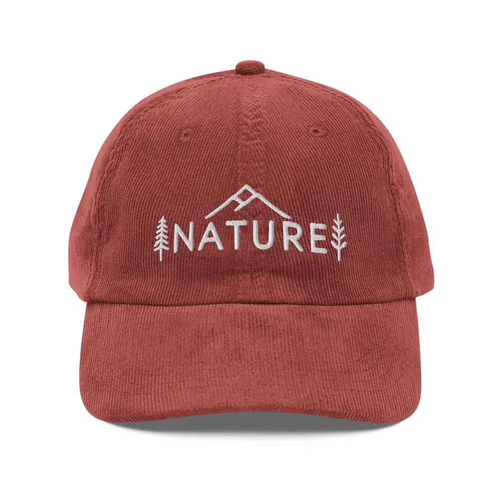 Vintage corduroy adjustable embroidered cap with mountain trees design