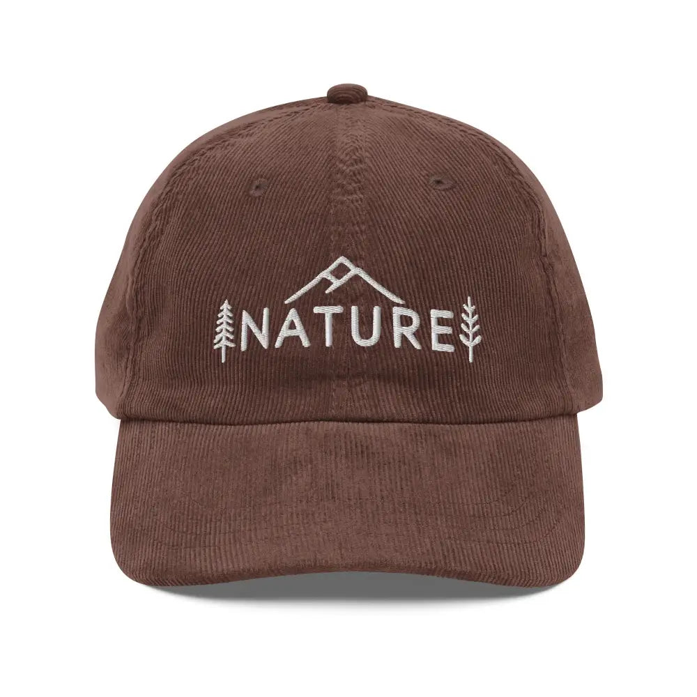 Vintage corduroy adjustable embroidered cap with mountain trees design