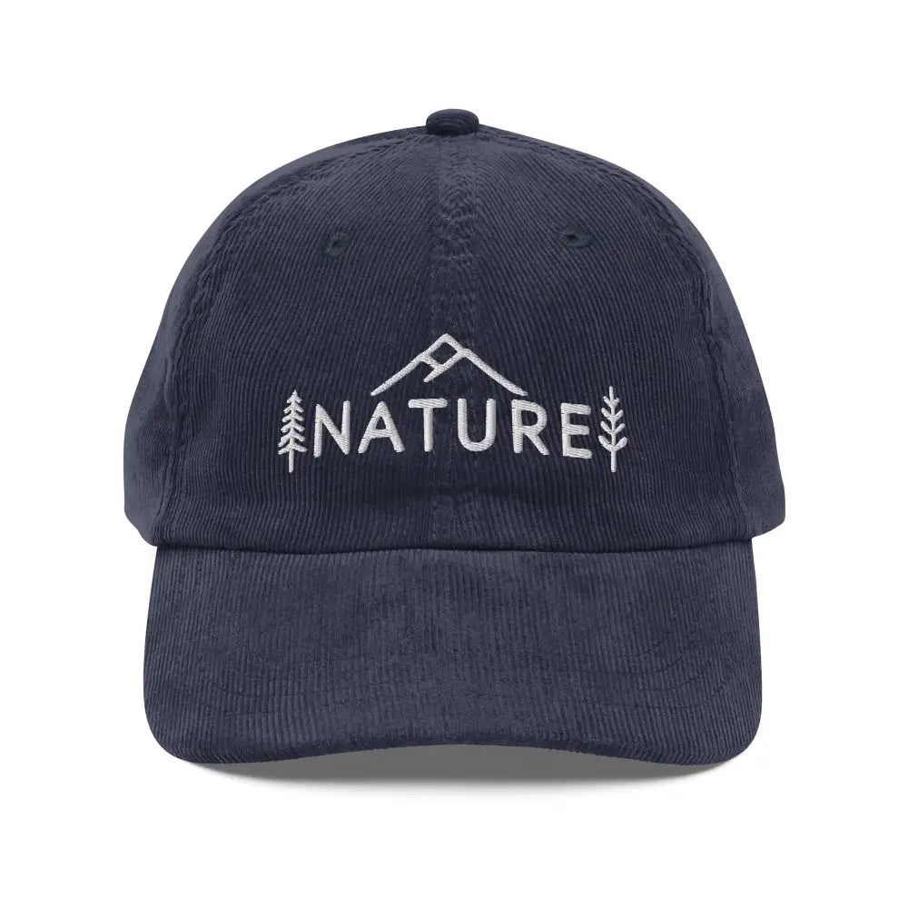 Vintage corduroy adjustable embroidered corduroy cap with mountain trees