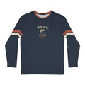Navy blue long-sleeve offshore fishing shirt with marlin graphic, Trini Skies Supply