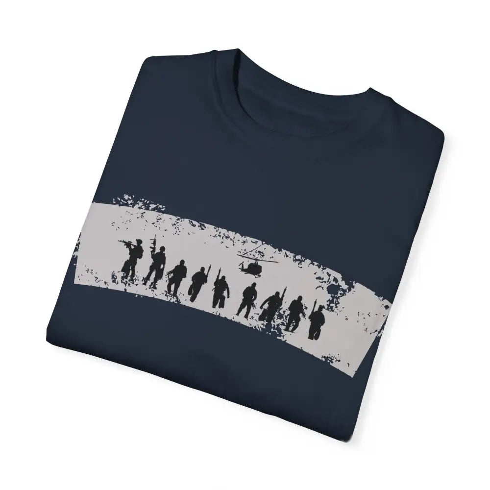 Navy Seals Patriotic Graphic T-Shirt with Soldier and Helicopter Silhouettes