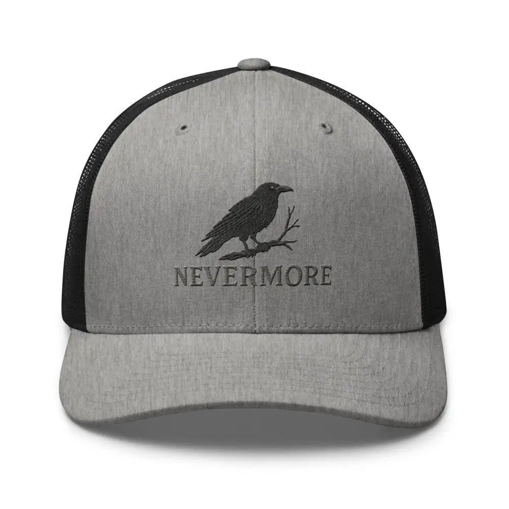 Nevermore Edgar Allan Poe embroidered raven perched trucker hat