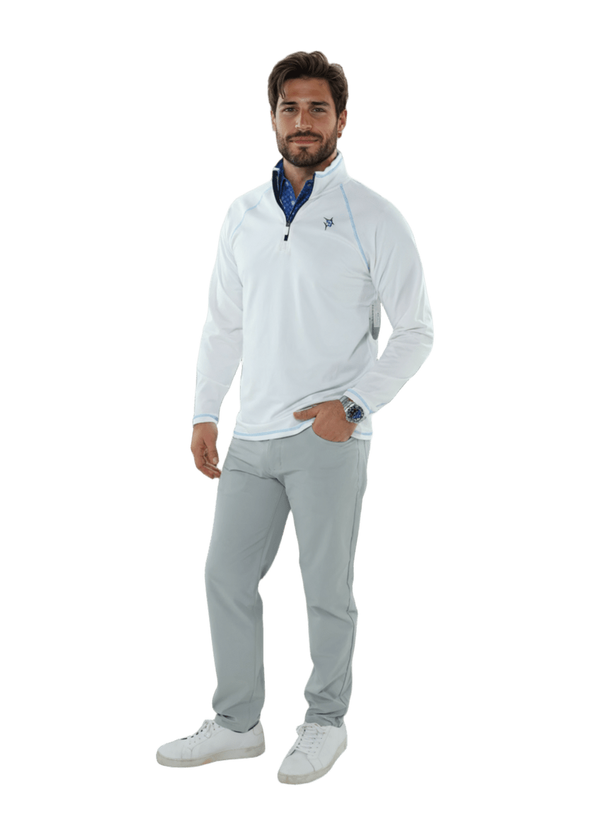 New Harbor Quarter Zip Pullover White - Performance Golf Wear Men's Golf Shirt - Triniskies
