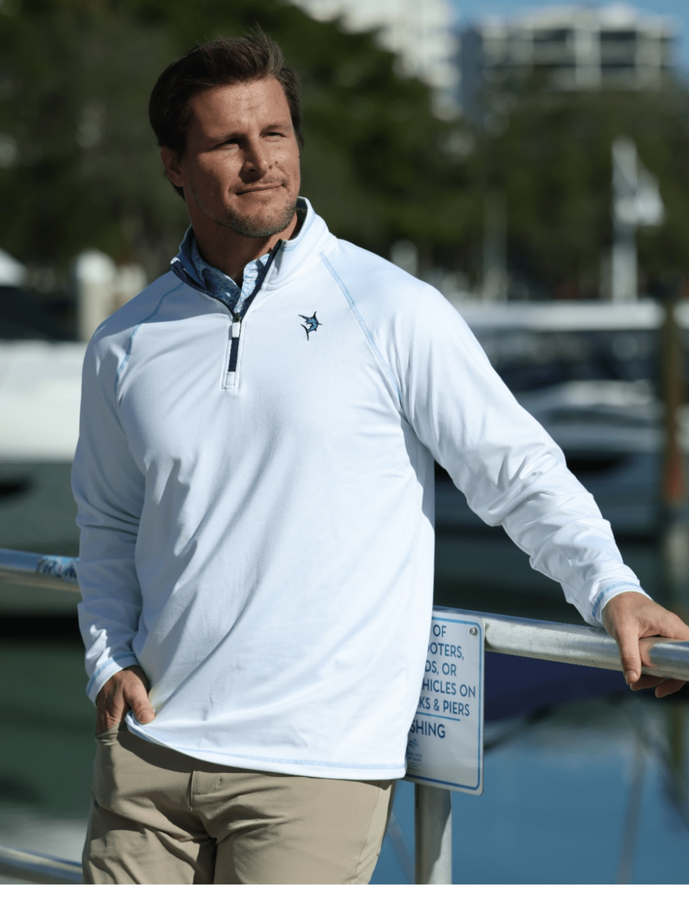 New Harbor Quarter Zip Pullover White - Performance Golf Wear Men's Golf Shirt - Triniskies