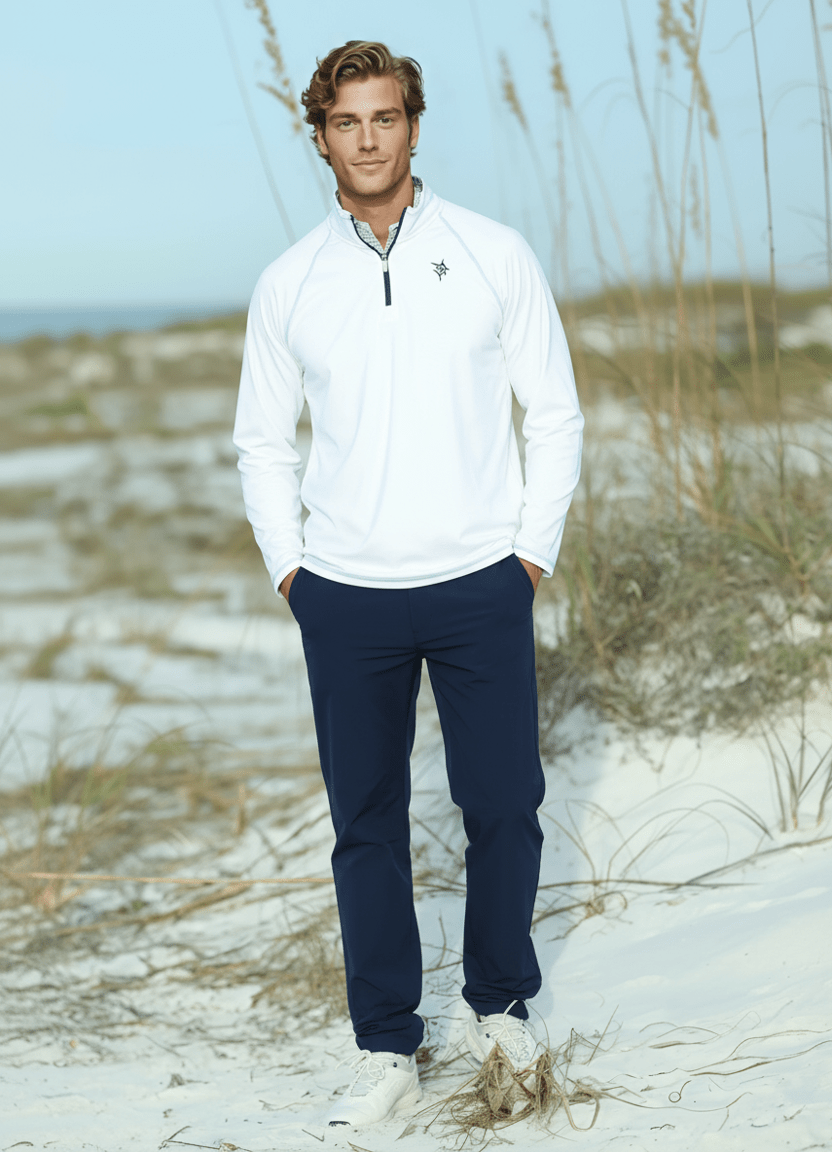 New Harbor Quarter Zip Pullover White - Performance Golf Wear Men's Golf Shirt - Triniskies