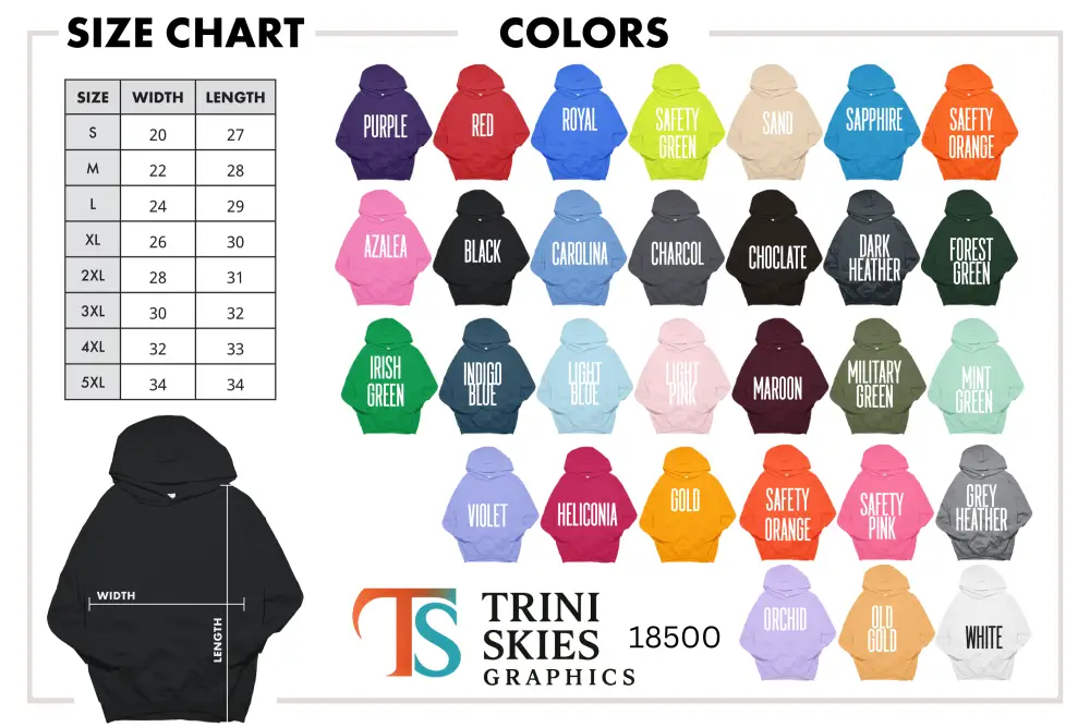 New York City Graphic Hoodie in Polyester Blend with Size Chart and Colors