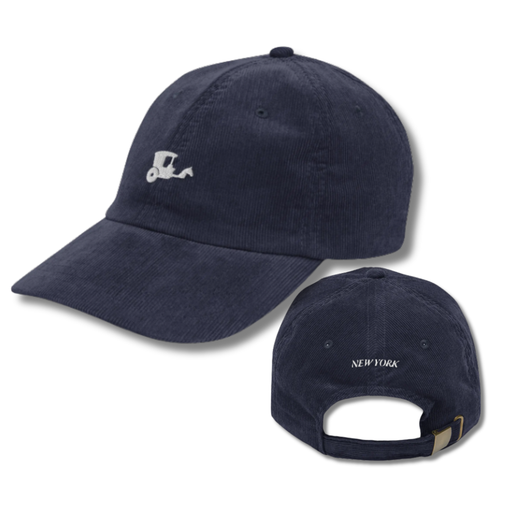 New York Carriage embroidered corduroy hat Central Park carriage icon Trini Skies Destination Collection