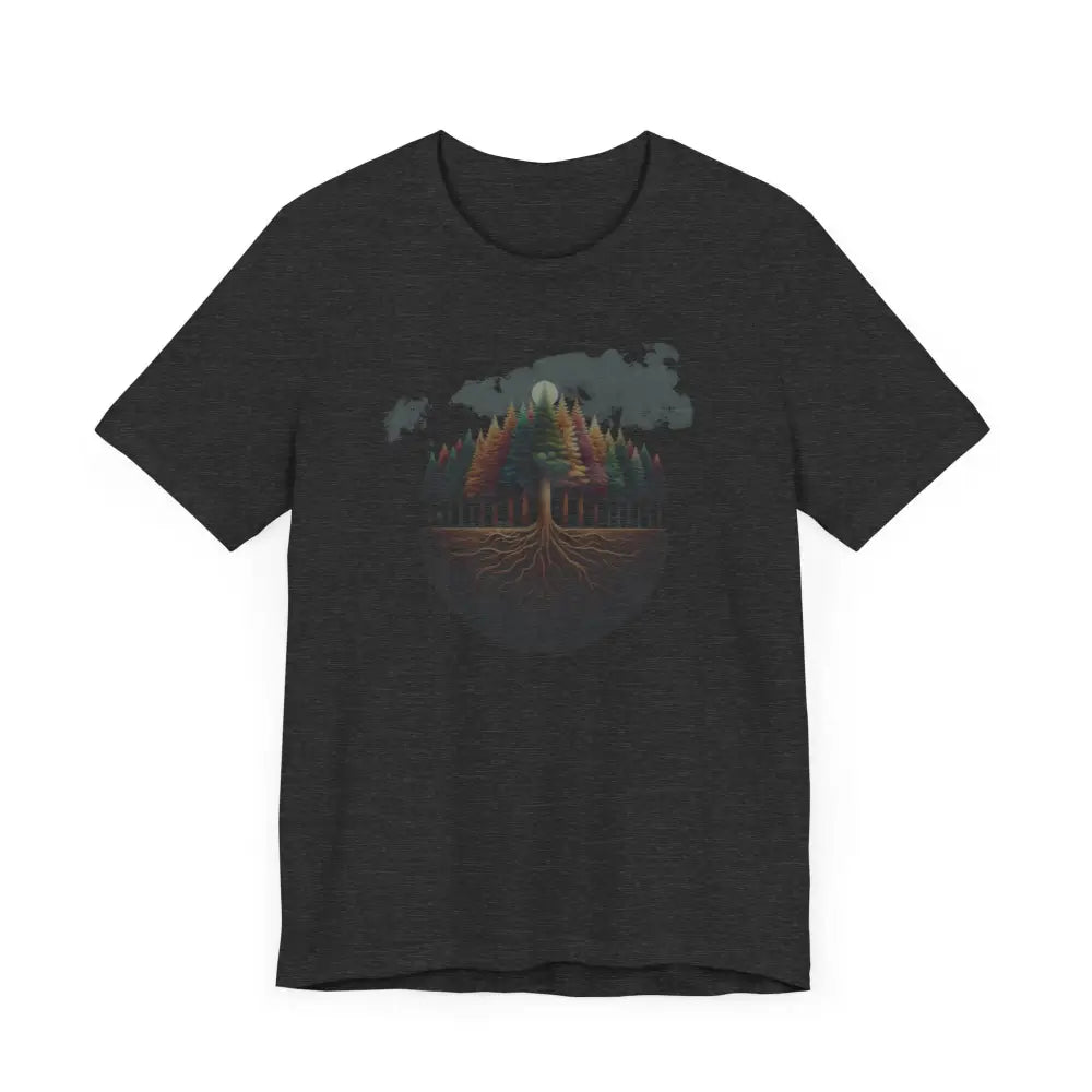 Black Enchanted Forest Tee with colorful moon graphic on cotton t-shirt