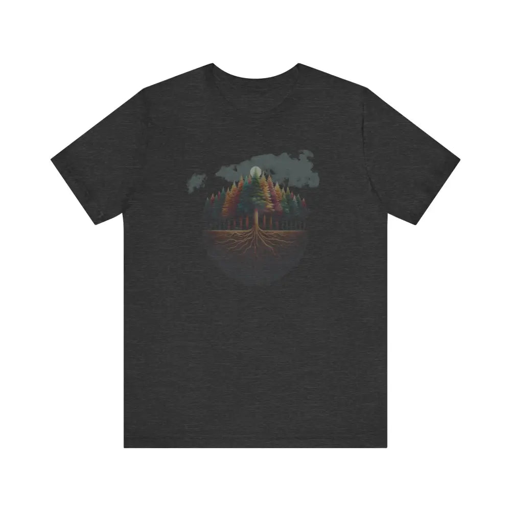 Dark gray crew-neck Enchanted Forest Moon Graphic Tee with forest and full moon