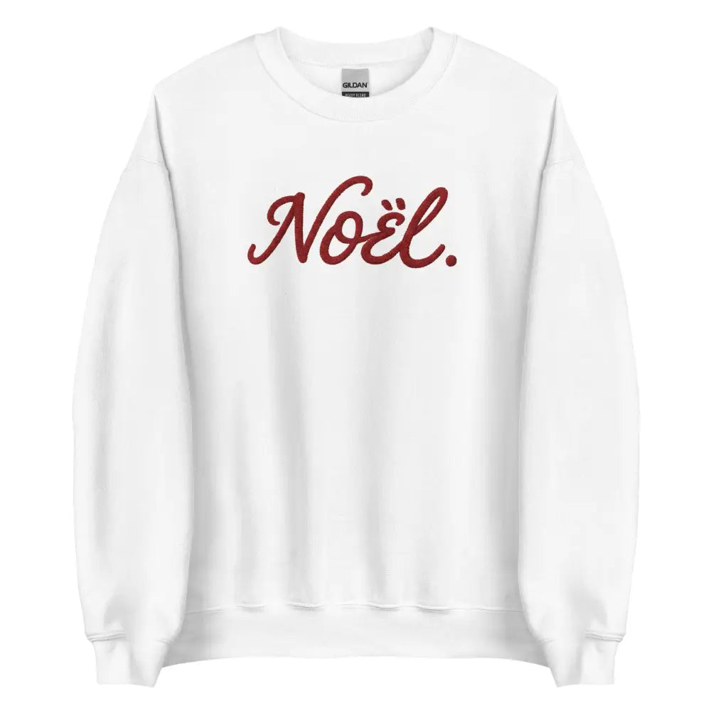 White Noël Christmas crewneck sweatshirt with red cursive script