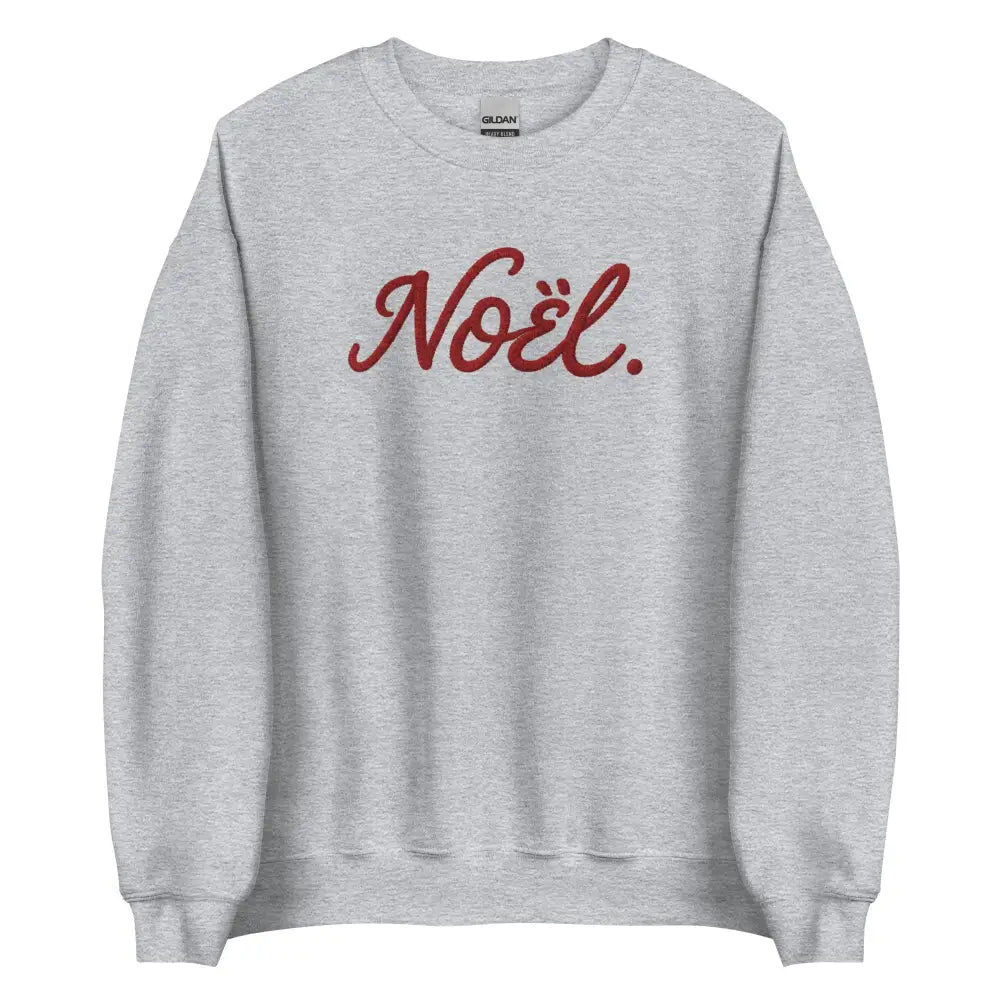 Heather gray Noël Christmas crewneck with red cursive script