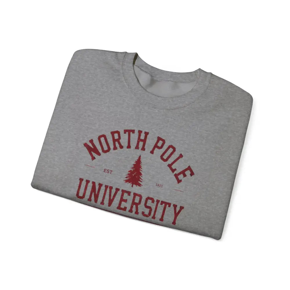 North Pole University graphic varsity Christmas sweatshirt in light gray