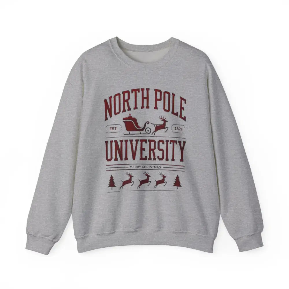 Gray North Pole University graphic crew neck sweatshirt