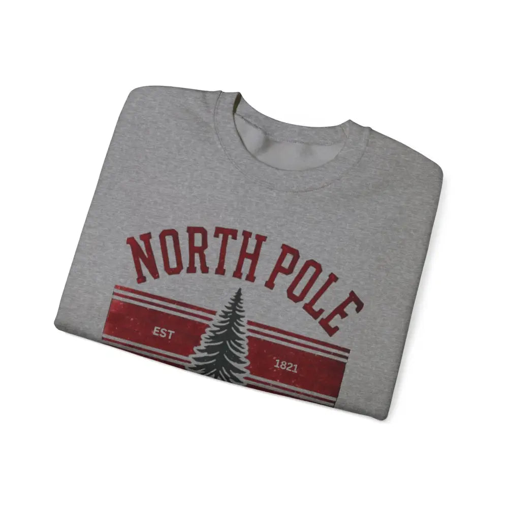 North Pole University graphic varsity Christmas sweatshirt
