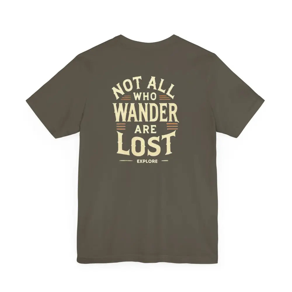 Lost unisex graphic tee in dark olive green with explore text