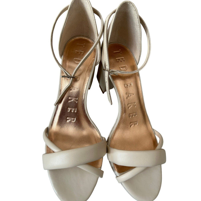 Nude Shoes 9 / White Ted Baker Women's Crisscross Block-Heel Sandals Elevate Your Style! SZ 9/39.5