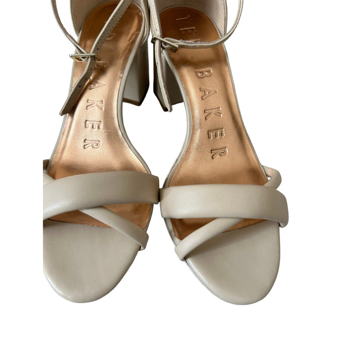 Nude Shoes 9 / White Ted Baker Women's Crisscross Block-Heel Sandals Elevate Your Style! SZ 9/39.5