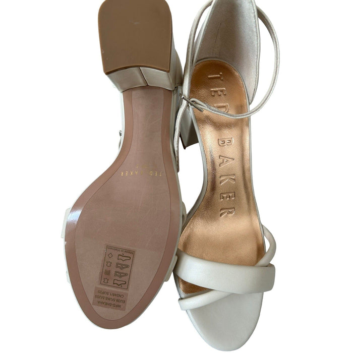 Nude Shoes 9 / White Ted Baker Women's Crisscross Block-Heel Sandals Elevate Your Style! SZ 9/39.5