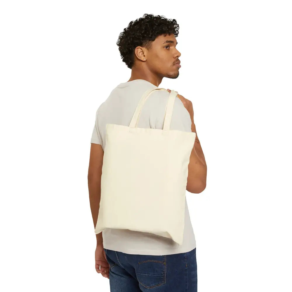 Ocean Breeze palm trees cotton canvas tote bag, cream with two straps over shoulder
