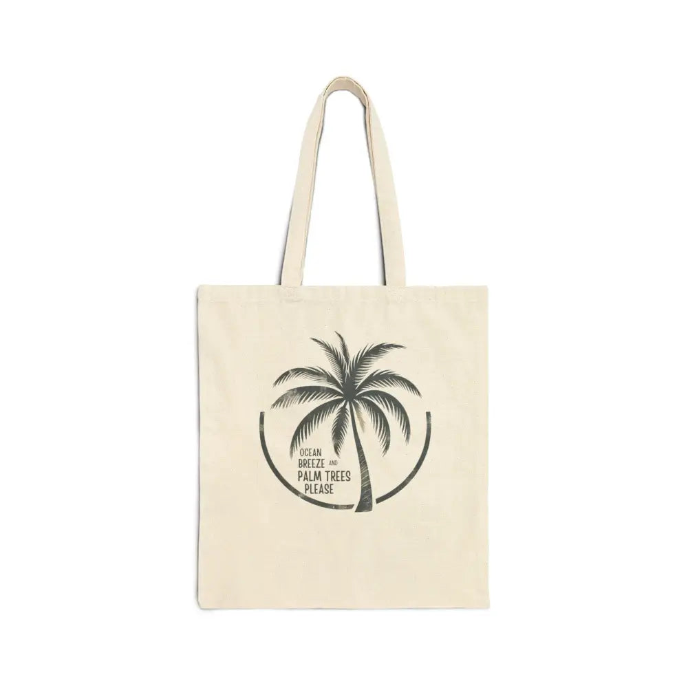Ocean Breeze palm trees cotton canvas tote in cream with palm tree graphic