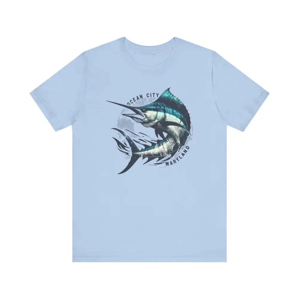 Great Marlin Unisex light blue t-shirt with marlin graphic