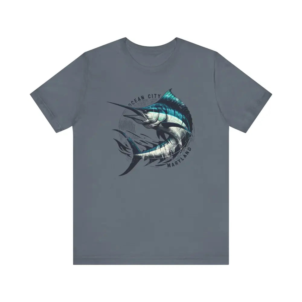 Great Marlin Unisex Slate Blue Tee with Marlin Graphic