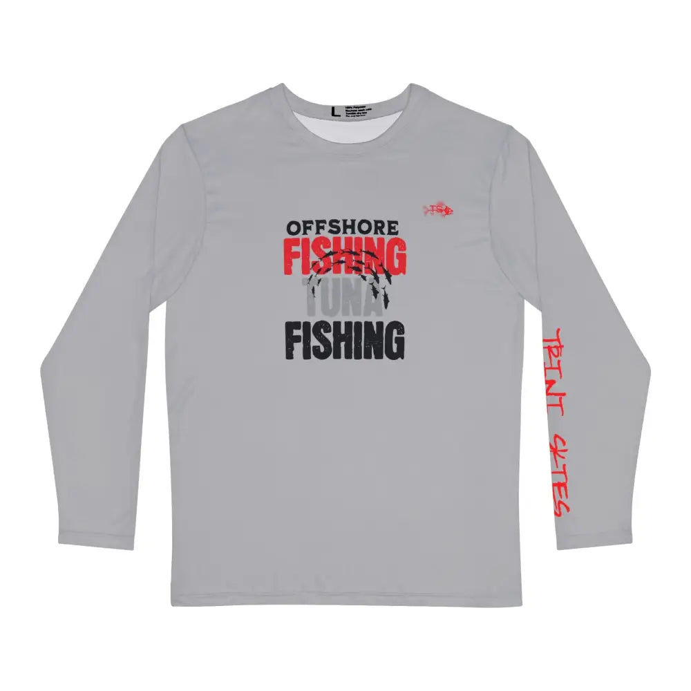 Grey offshore tuna fishing long sleeve graphic tee – unisex saltwater angler shirt