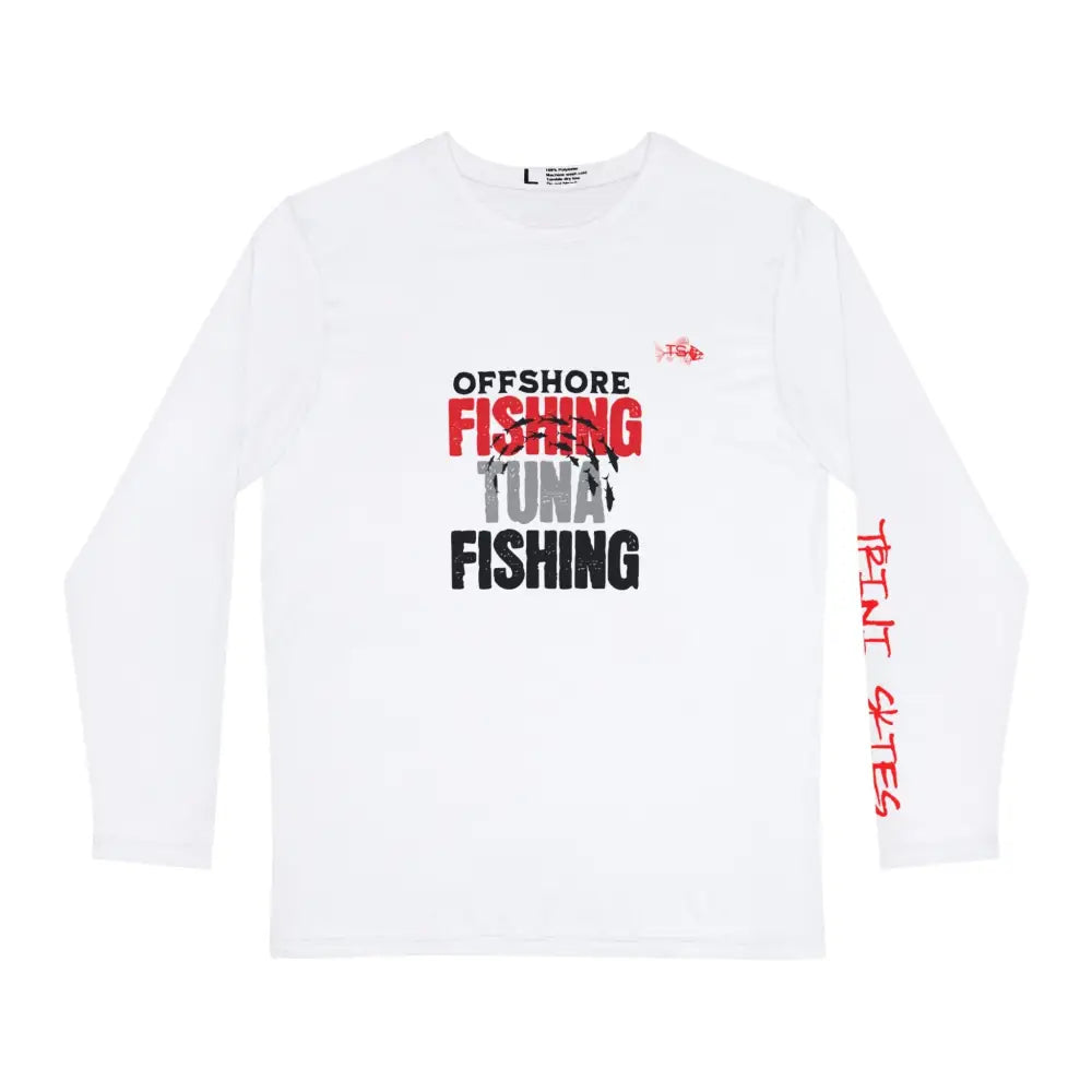 White offshore tuna fishing long sleeve graphic tee – unisex saltwater angler shirt