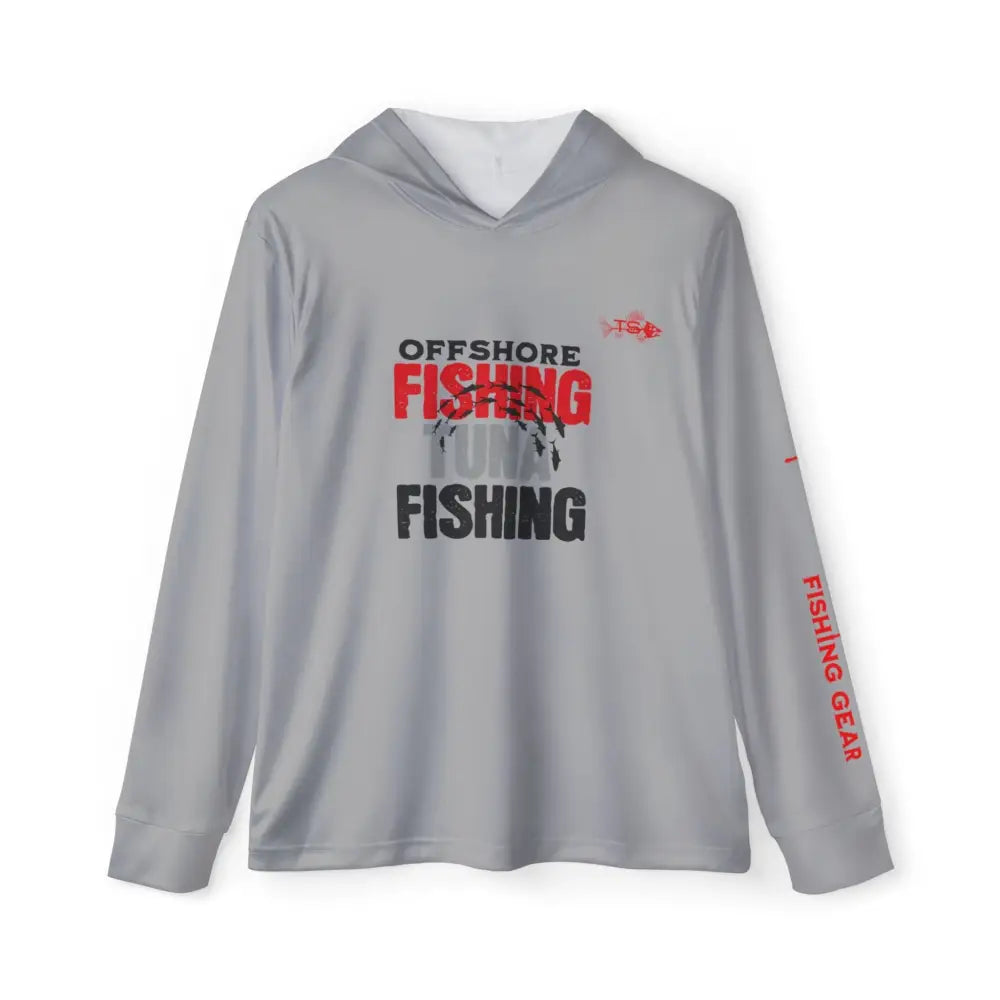 Grey offshore tuna fishing performance hoodie – unisex long sleeve UV protection angler shirt