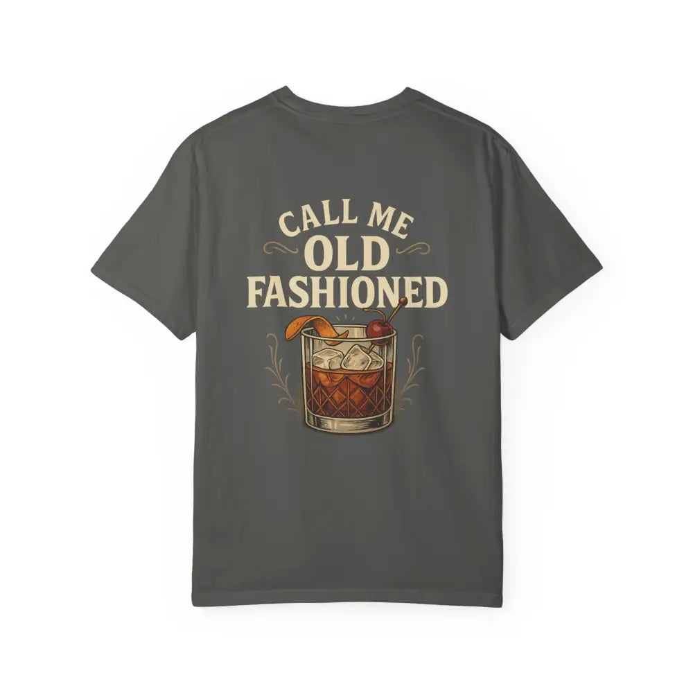 Dark gray vintage cocktail tee with Old Fashioned graphic