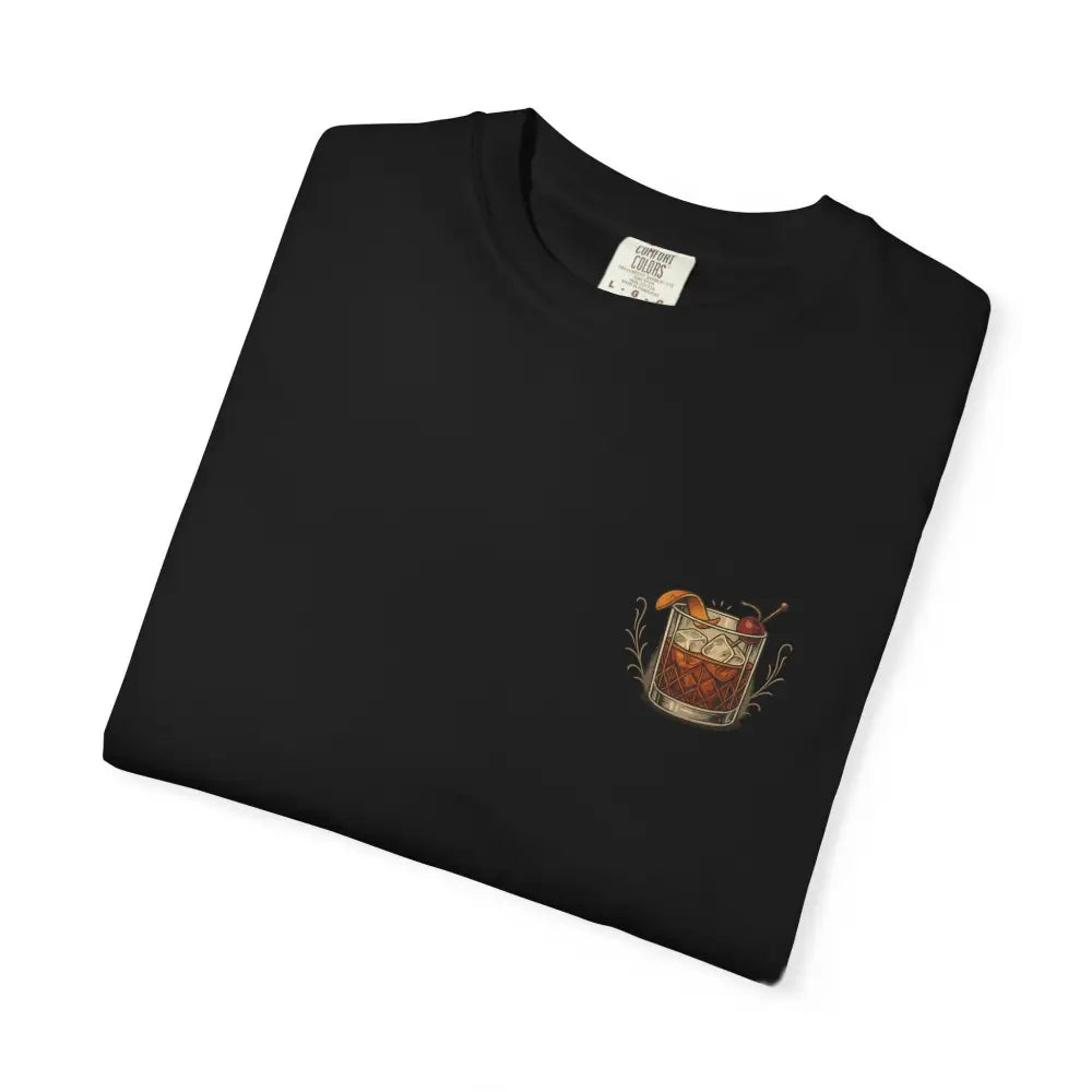 Black vintage cocktail tee with Old Fashioned glass graphic
