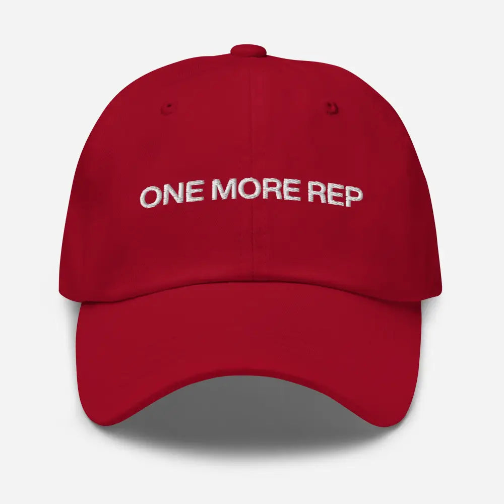 Red vintage adjustable cap with white embroidered text