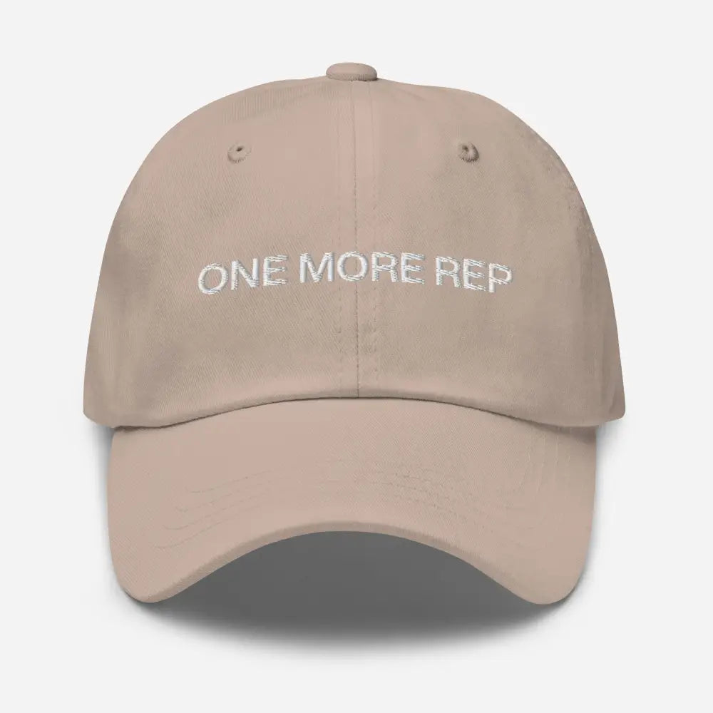 Vintage adjustable embroidered corduroy cap with One More Rep design