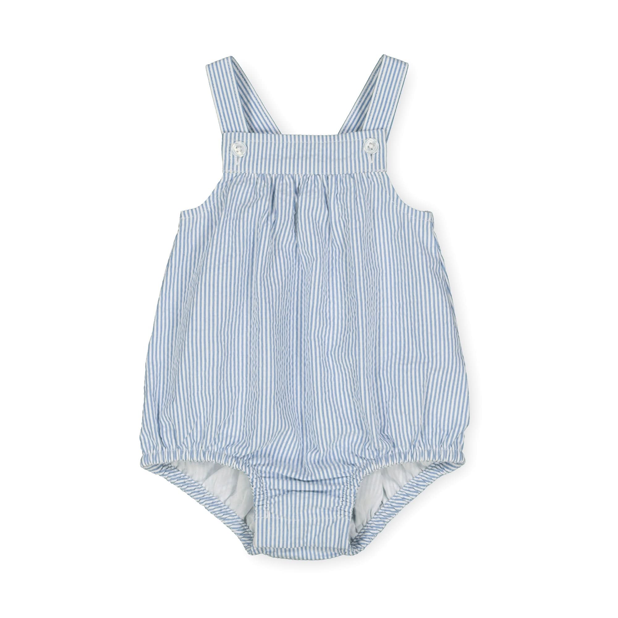 Organic Baby Bubble Romper – Blue Seersucker, 100% Organic Cotton - Triniskies